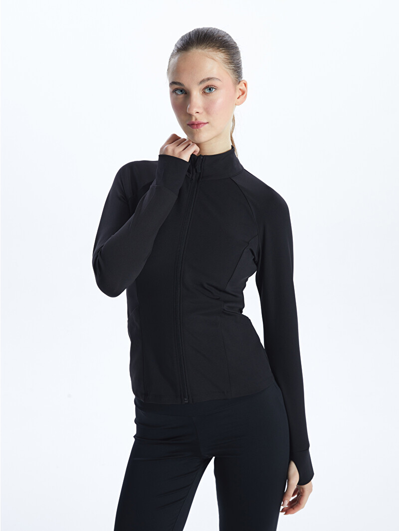XSIDE ACTIVE Siyah Dik Yaka Kadın Fermuarlı Sweatshirt - W4HI66Z8