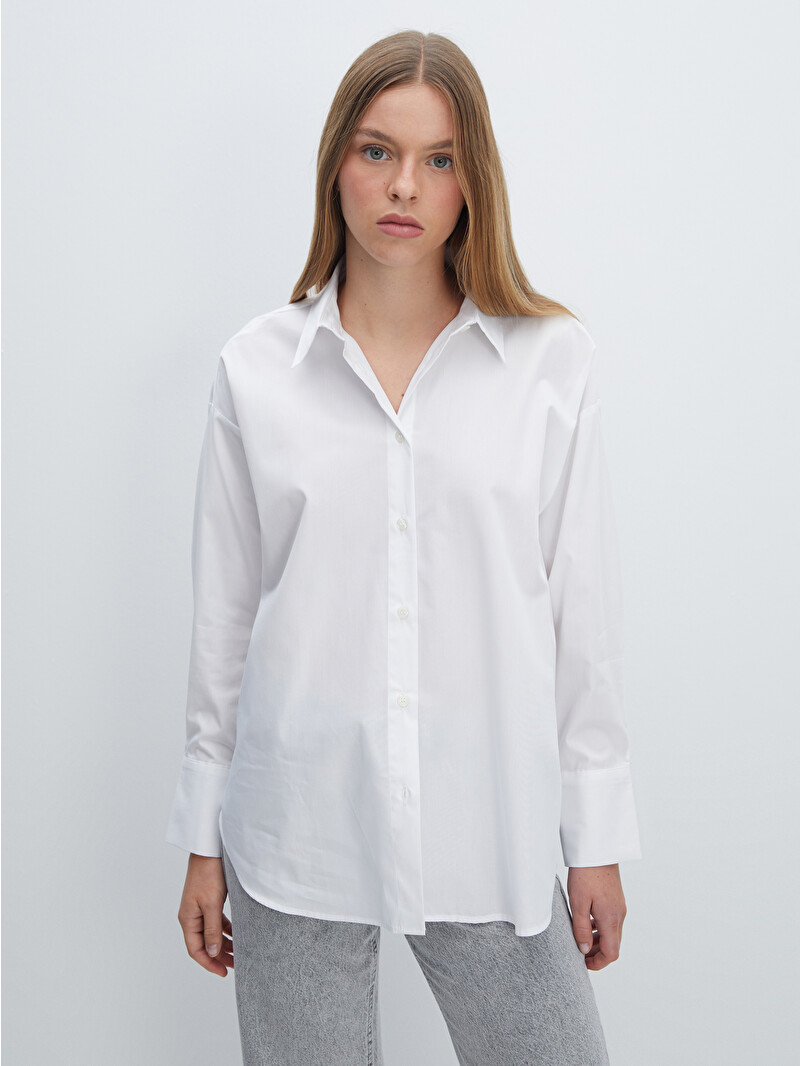 LCW Vision Oversize Poplin Women's Shirt - W4HM61Z8-R9J | LC Waikiki
