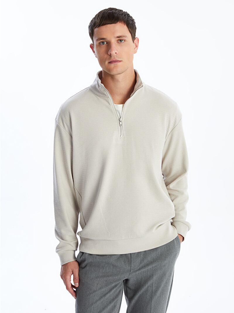 LCW Vision Zippered Funnel Neck Long Sleeve Men's Sweatshirt