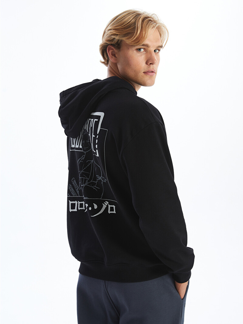XSIDE Siyah Uzun Kollu One Piece Baskılı Erkek Kalın Hoodie