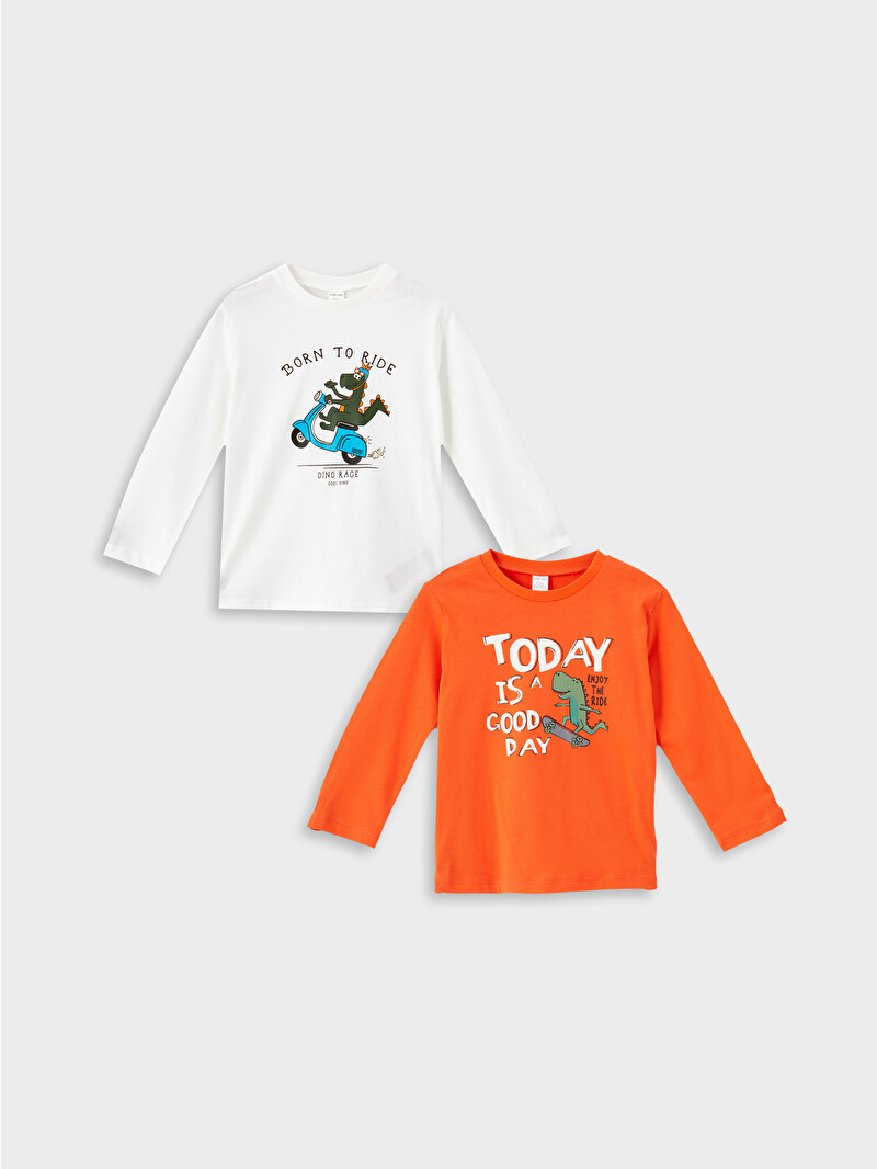 LCW Kids Bisiklet Yaka Uzun Kollu Erkek Bebek Tişört 2'li