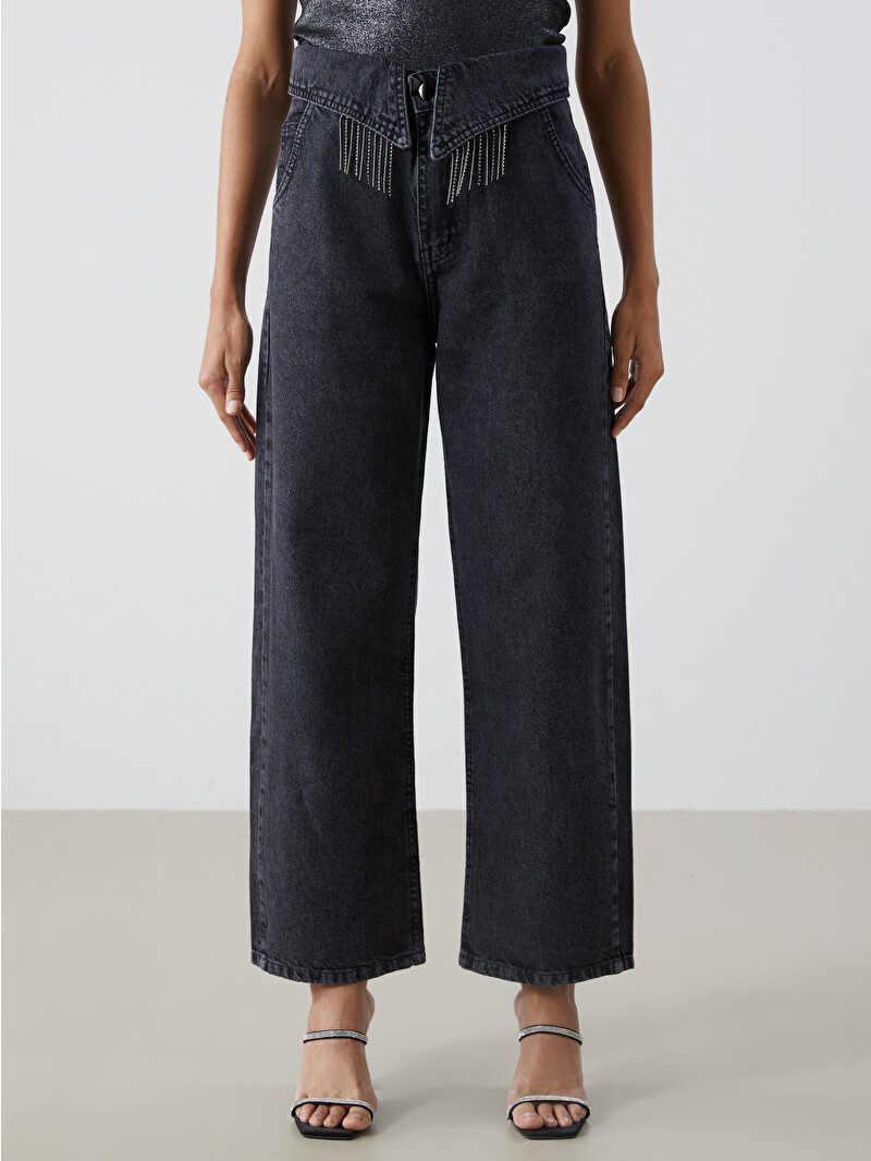 LCW Jeans Джинси Жіночі Широкі з Китицями та Каменями - W4LH88Z8