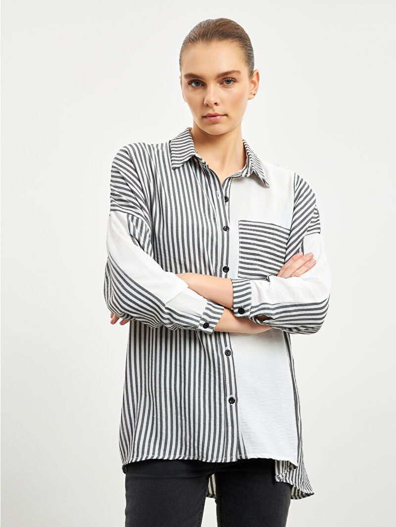 LCWAIKIKI Classic Striped Oversize Women's Shirt -W4M354Z8