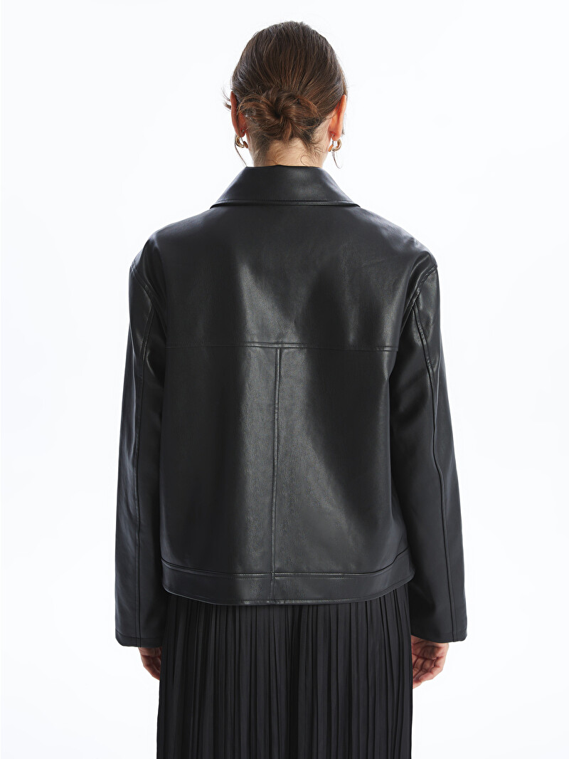 LCWAIKIKI Classic Collared Neck Women's Faux Leather Jacket