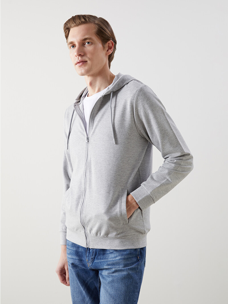 LCWAIKIKI Basic Hooded Long Sleeve Men's Zip-Up Sweatshirt