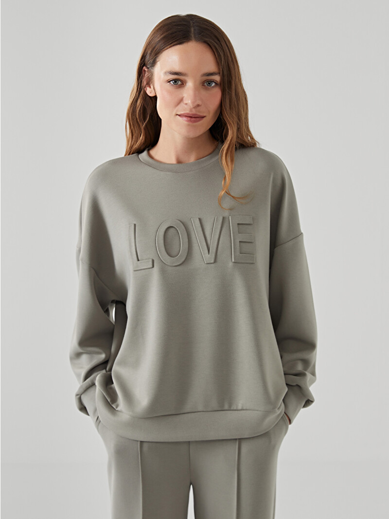 LCW Vision Yeşil Bisiklet Yaka Baskılı Kadın Sweatshirt - S52295Z8