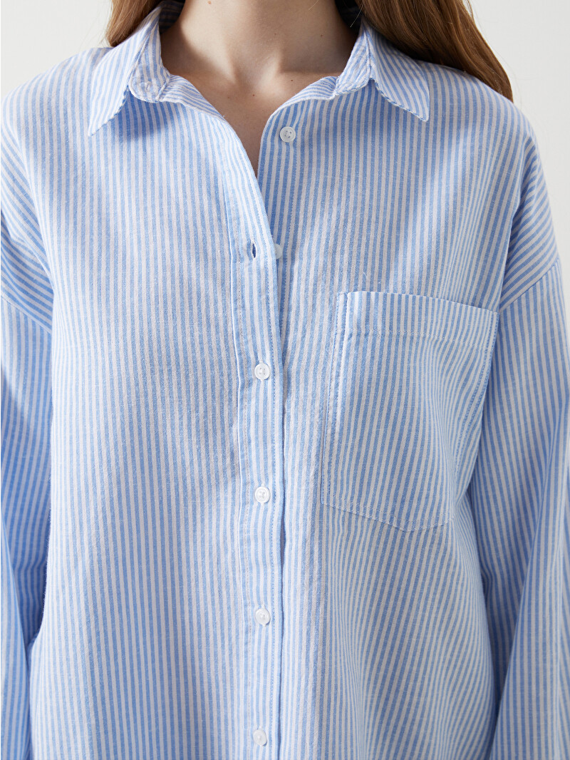 XSIDE Striped Oversize Linen Blend Women's Shirt - S53018Z8-LEH