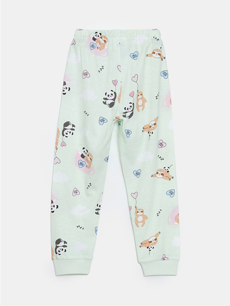 LCW Kids Sarı Bisiklet Yaka Baskılı Kız Çocuk Pijama Takımı