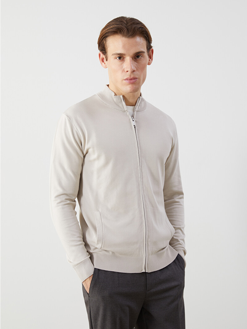 Cable Knit Light Grey Knitted Cardigan 525 America James: Men's