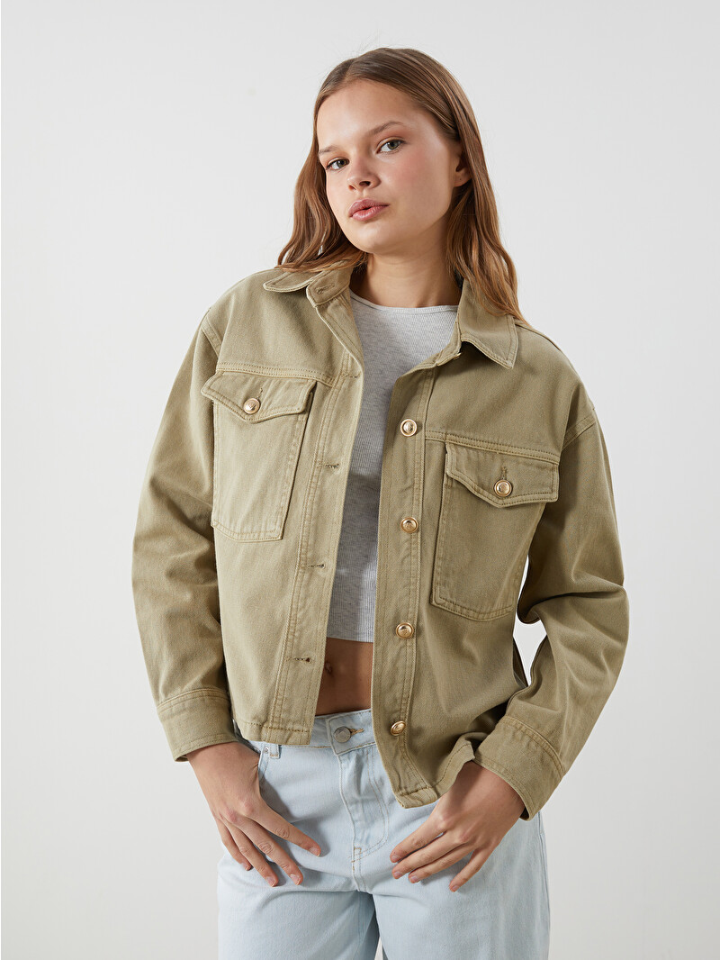 XSIDE Haki Oversize Kadın Gömlek Ceket - S54574Z8-YLK | LCW