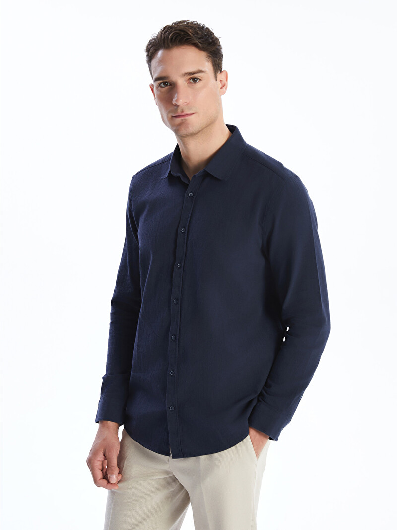さすけLEMAIRE ネイビー濃紺コットンシャツブラウス　サイズ48 SOUTHBLUE Slim Fit Long Sleeve Dobby Men's Shirt - S56026Z8-RFH