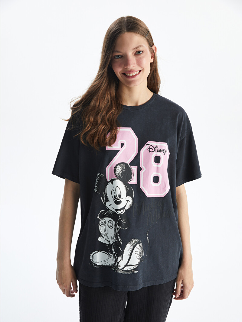 XSIDE Bisiklet Yaka Mickey Mouse Baskılı Kadın Tişört - S57079Z8