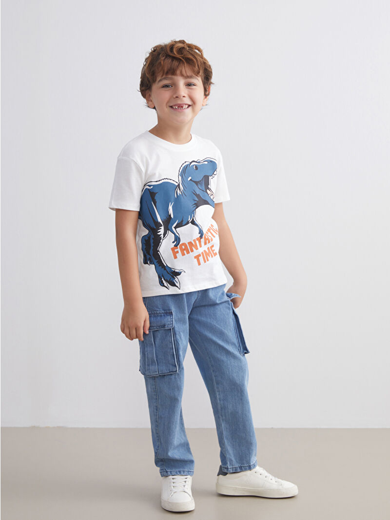 LCW Kids Yeşil Bisiklet Yaka Çizgili Erkek Çocuk Tişört - S57173Z1