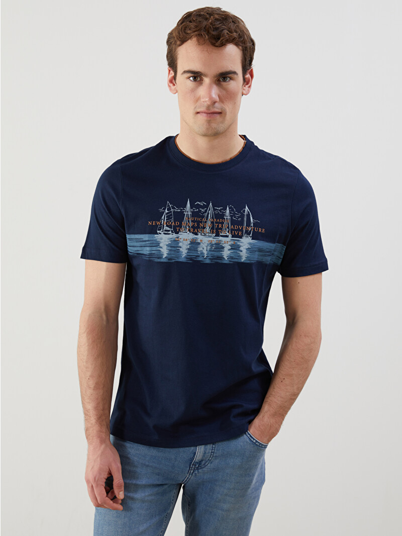 LCWAIKIKI Classic Crew Neck Short Sleeve Printed Combed Cotton