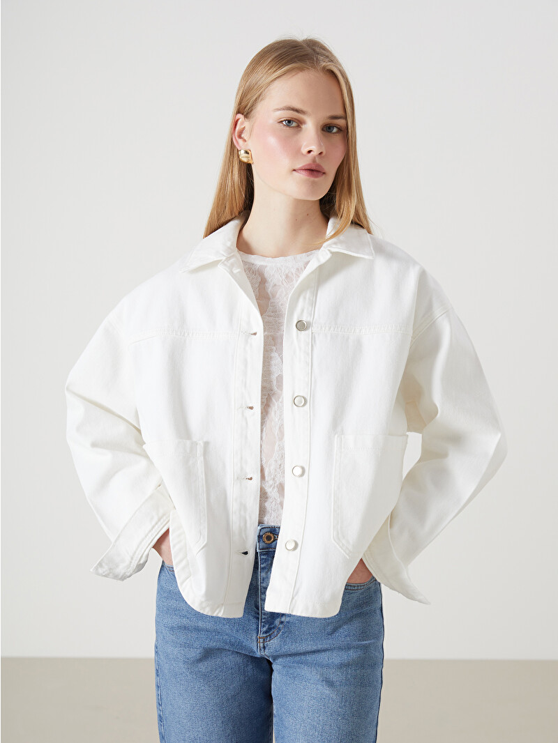 LCW Vision Beyaz Oversize Kadın Jean Gömlek Ceket - S59922Z8-844 | LCW