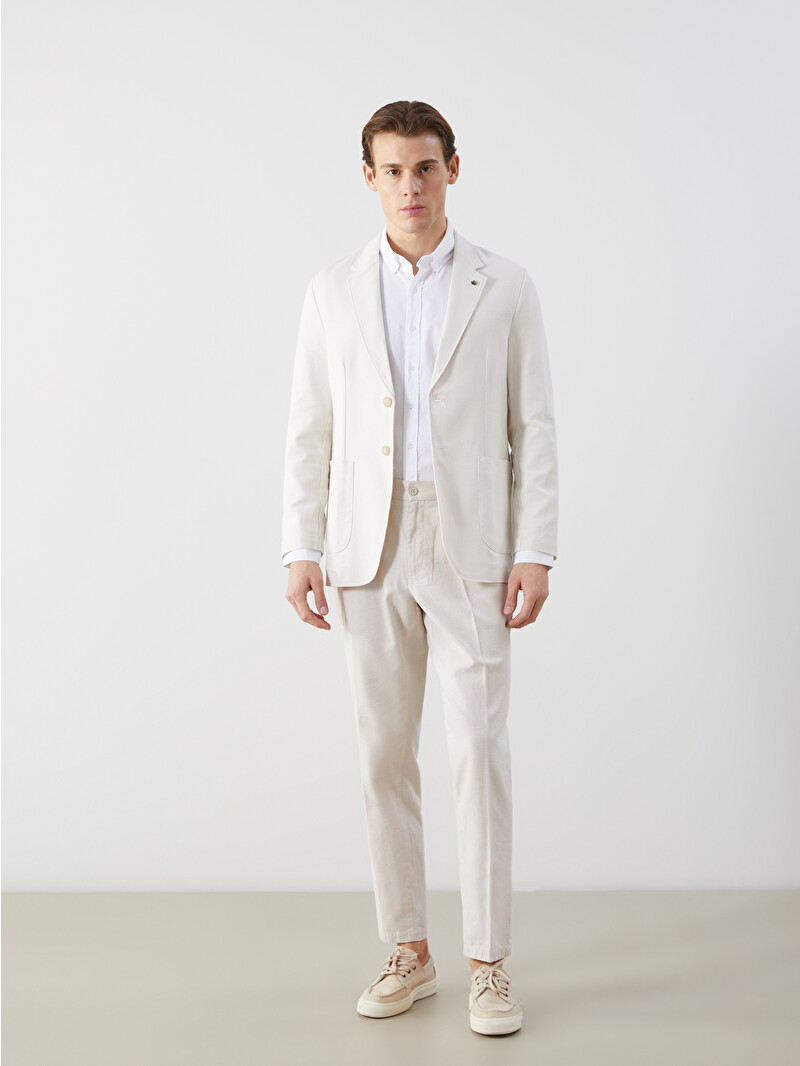 その他 Zcwo Super Professional // XL OFF WHITE SOUTHBLUE Standart Kalıp Keten Görünümlü Erkek Blazer Ceket