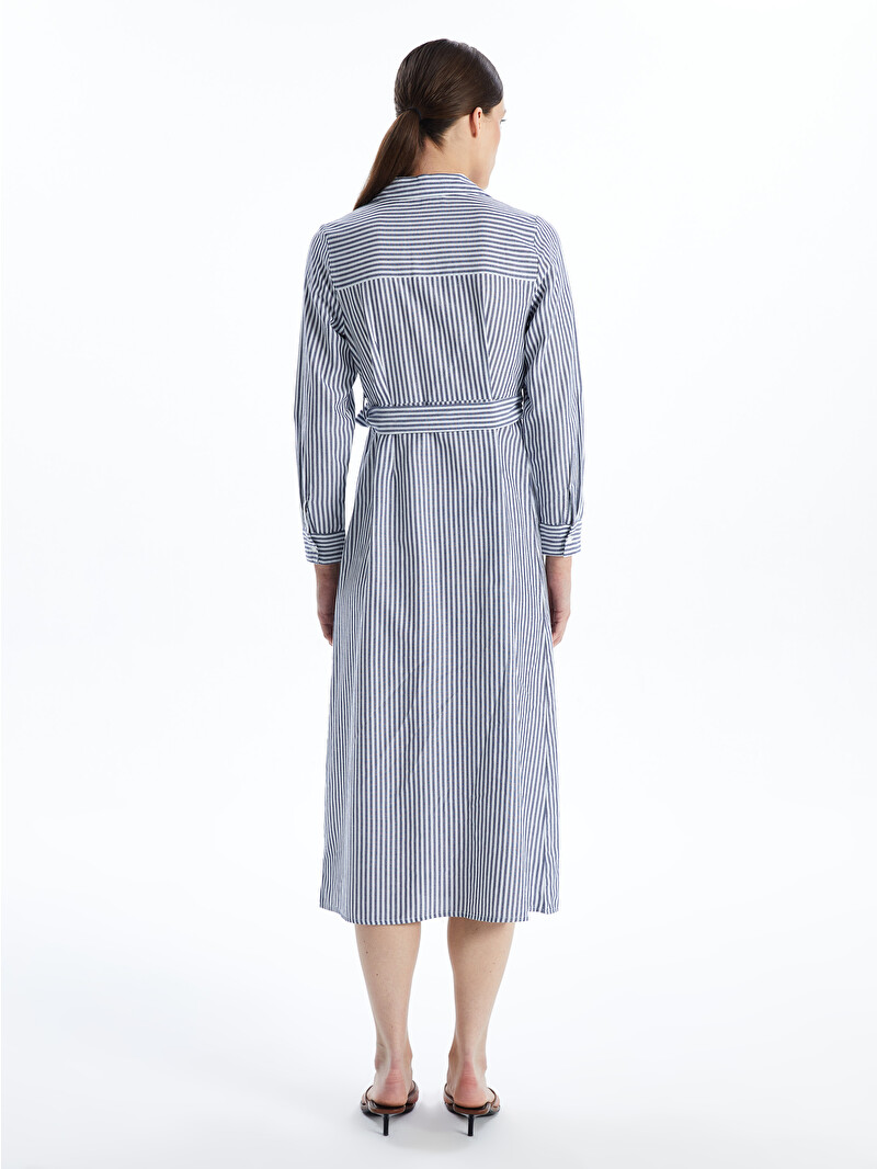 LCW Vision Striped Women's Midi Shirt Dress with Sash - S5BB11Z8