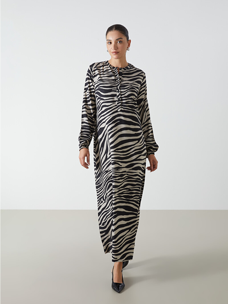 LCWAIKIKI Classic Bisiklet Yaka Zebra Desenli Kadın Elbise