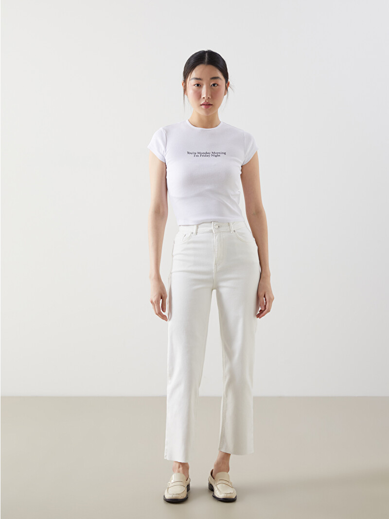 XSIDE Crew Neck Printed Ribbed Fabric Women's Body - S5DL07Z8-Q6K