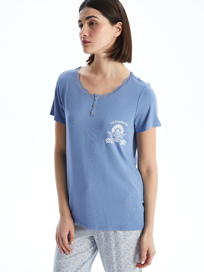 売れ筋商品|||セントラルパークウェスト カットソー トップス レディース Women's Foulard Print Top Blue LCW DREAM U Neck Printed Women's Pyjama Set -S5EE42Z8-LQK