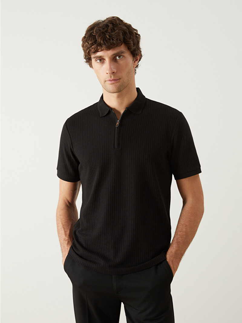 SOUTHBLUE Polo Neck Plain Jacquard Men's T-Shirt - S5FH94Z8-CVL
