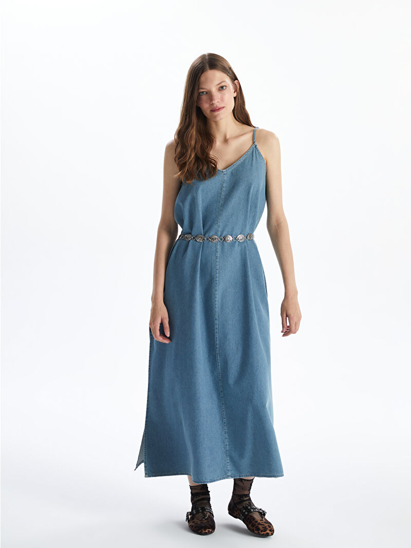 XSIDE V-Neck Strappy Denim Dress -S5FO36Z8-Q6L - LC Waikiki