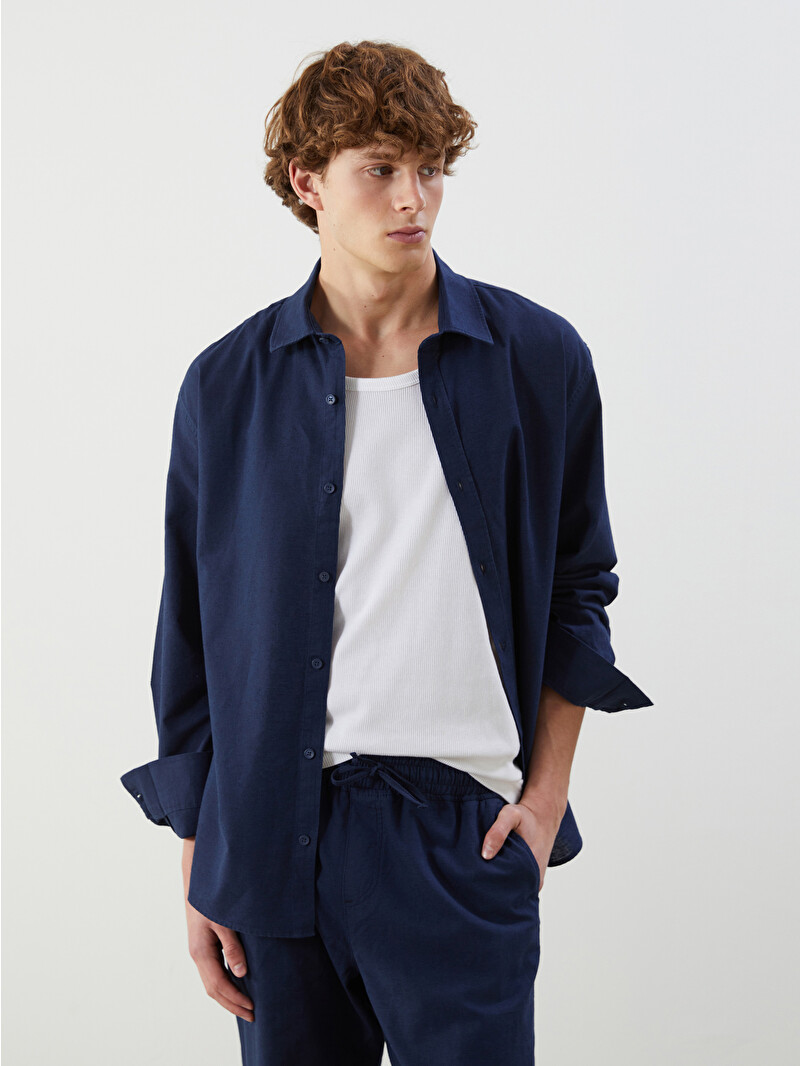 XSIDE Regular Fit Long Sleeve Linen Blend Men's Shirt - S5FO86Z8