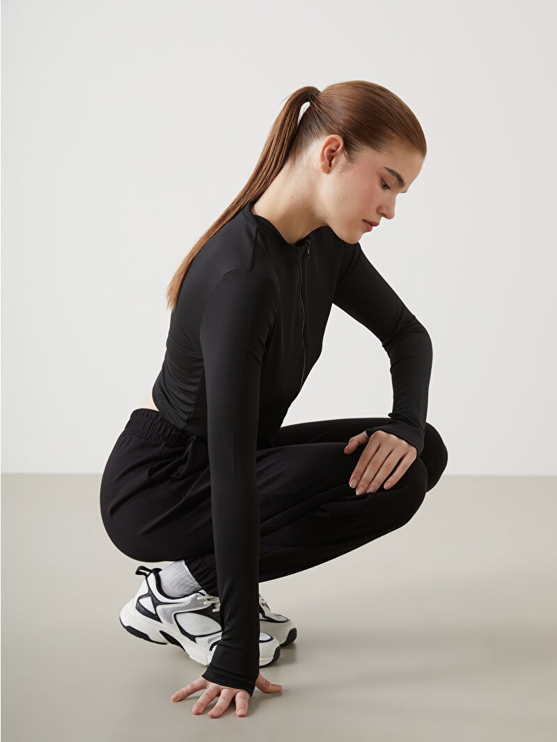 XSIDE ACTIVE Siyah Dik Yaka Kadın Fermuarlı Sweatshirt - S5GJ69Z8