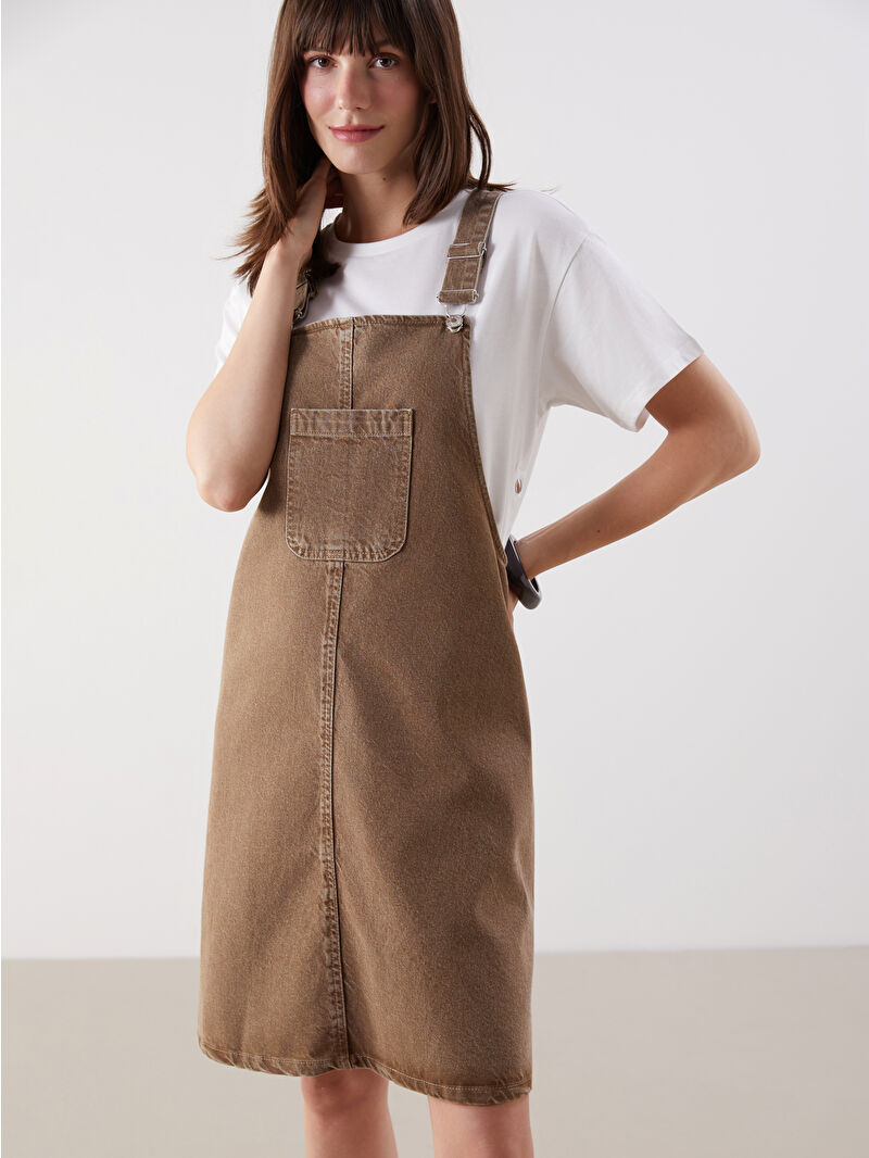LCW Comfort Square Collar Strappy Women's Denim Dungaree Dress