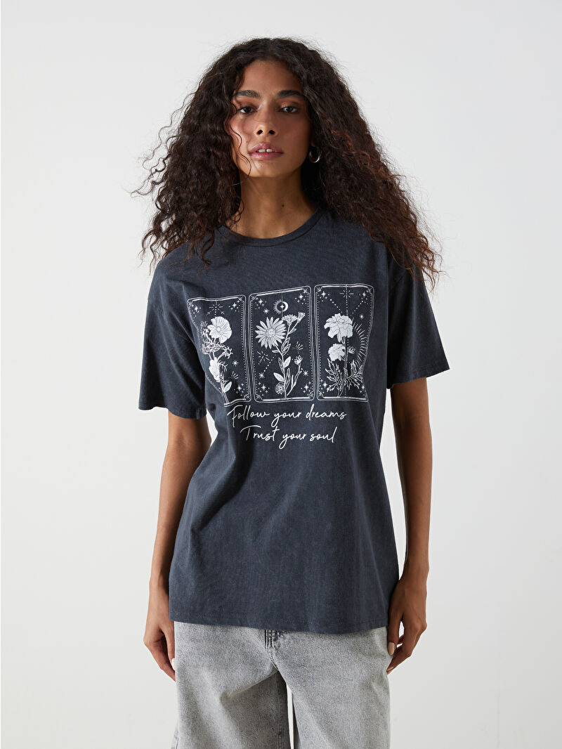 XSIDE Crew Neck Floral Women's T-Shirt -S5GR89Z8-VDL - LC Waikiki