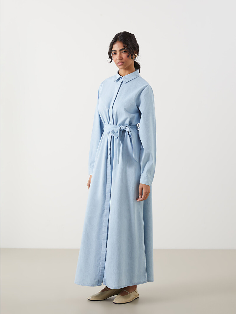 LCW Modest İndigo Gömlek Yaka Kadın Jean Elbise - S5HV34Z8-311 | LCW