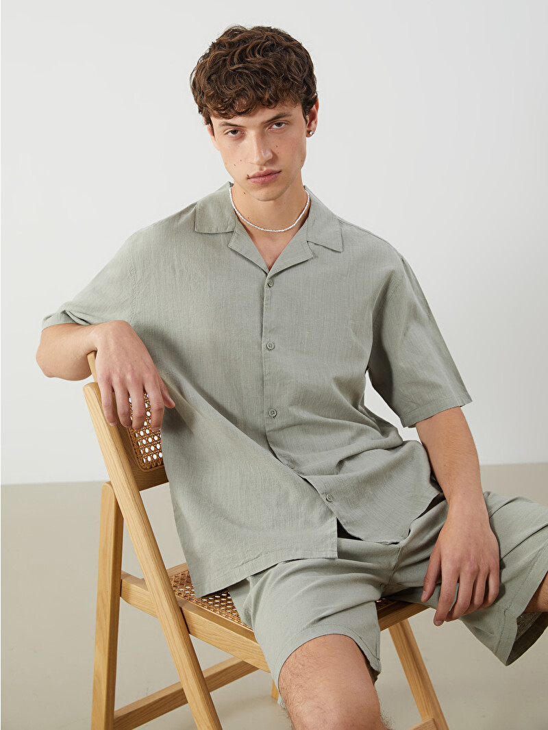 XSIDE Relaxed Fit Short Sleeve Linen Blend Men's Shirt - S5I598Z8