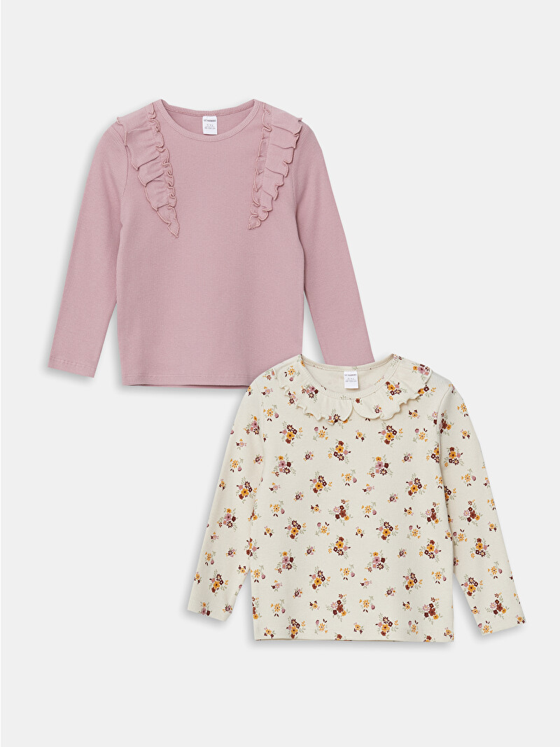 LCW Kids Ekru Bisiklet Yaka Çiçekli Kız Çocuk Bluz 2'li - S5IL23Z1