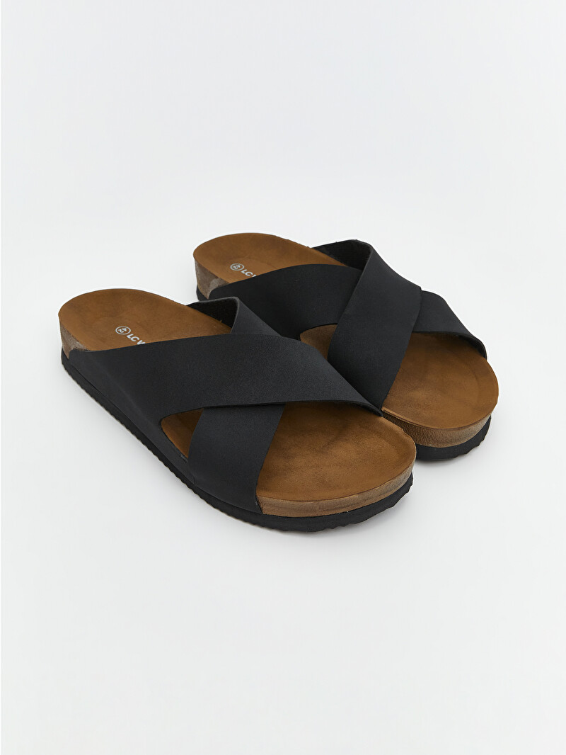 LCW STEPS Faux Leather Cross-Strap Men's Slippers - S5J185Z8-CVL