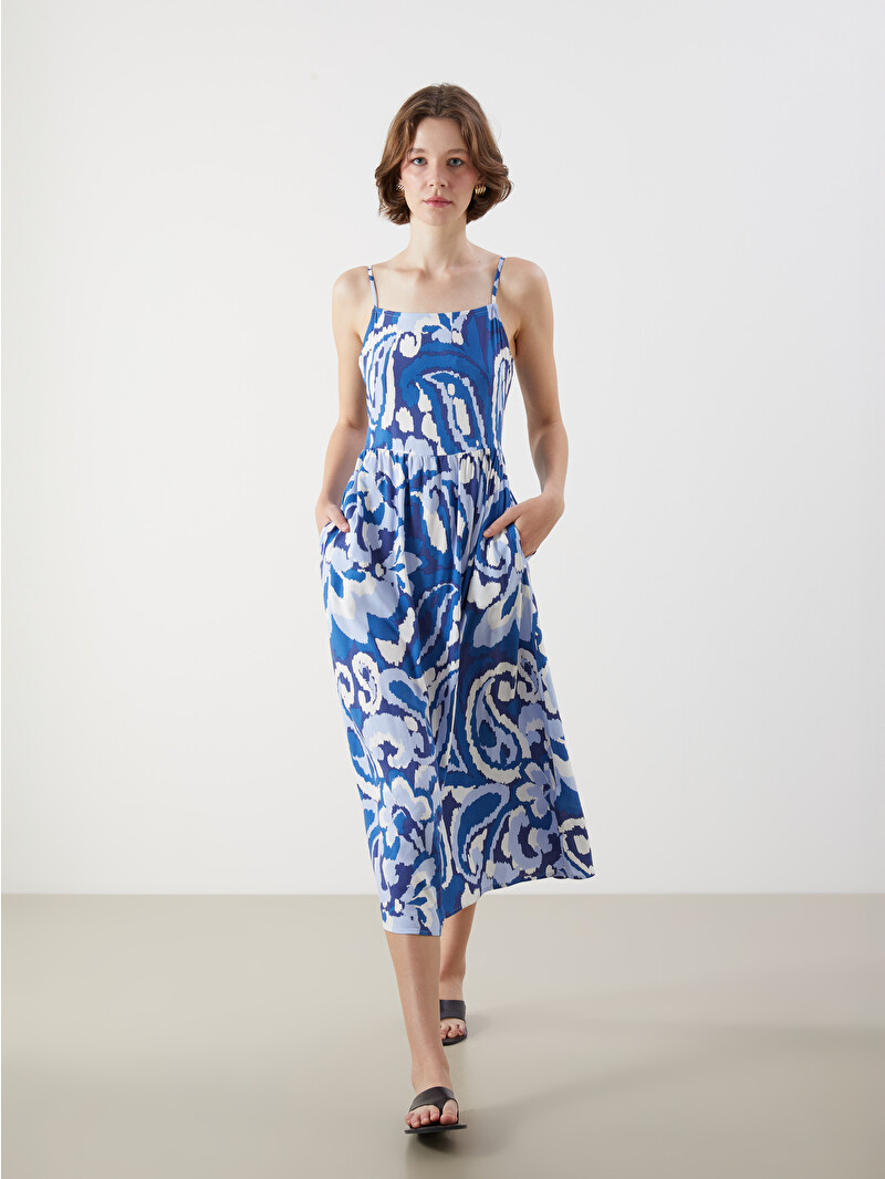 LCWAIKIKI Classic Square Neck Patterned A Form Strappy Dress