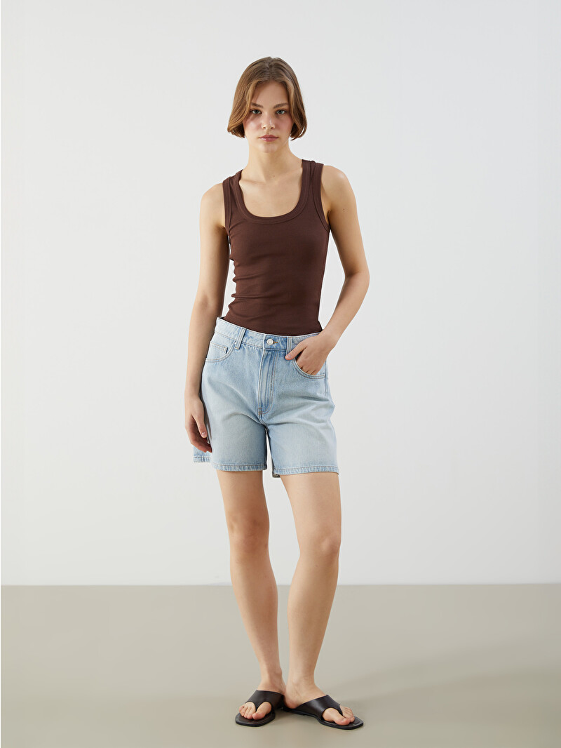 XSIDE Yüksek Bel Mom Fit Kadın Jean Şort - S5JG17Z8-VYD | LCW