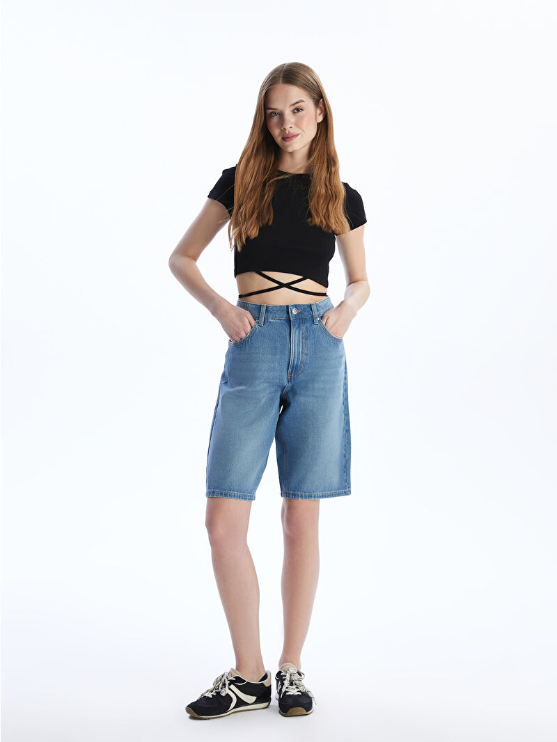 【COLOR iN ID】V Slit Bermuda pants XSIDE Bermuda Fit Women's Denim Shorts -S5JG23Z8-VYD - LC