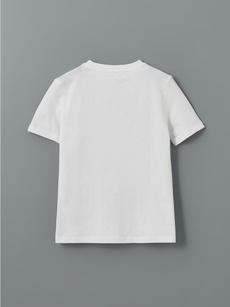 LCW Kids Beyaz Bisiklet Yaka Fiyonk Baskılı Kız Çocuk Tişört