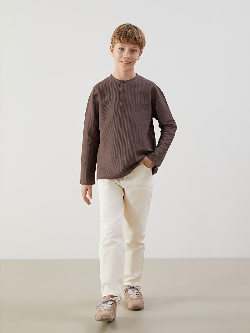 LCW Kids Bej Beli Ayarlanabilir Lastikli Erkek Çocuk Jean Pantolon
