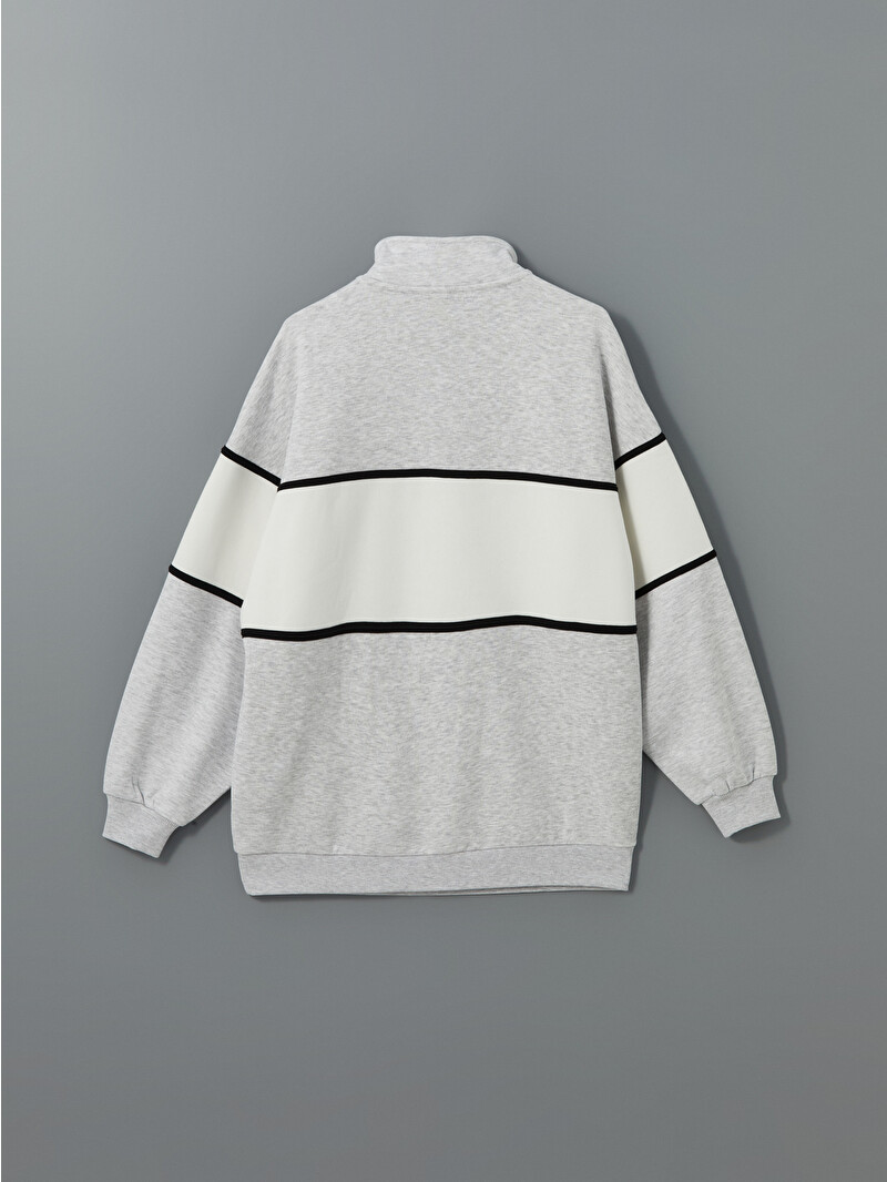 XSIDE Gri Dik Yaka Copenhagen Baskılı Oversize Kadın Sweatshirt