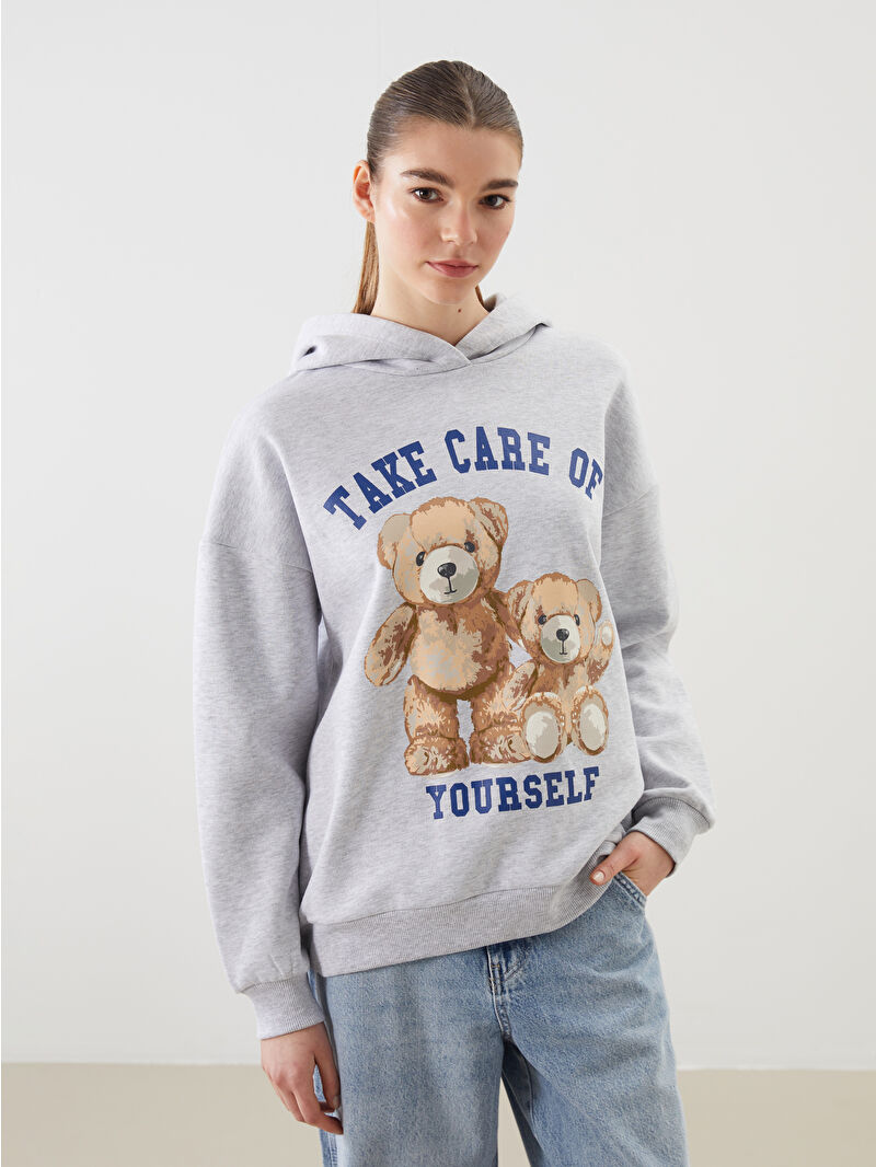 XSIDE Bear Teddy Printed Oversize Women's Thick Hoodie - S5M044Z8