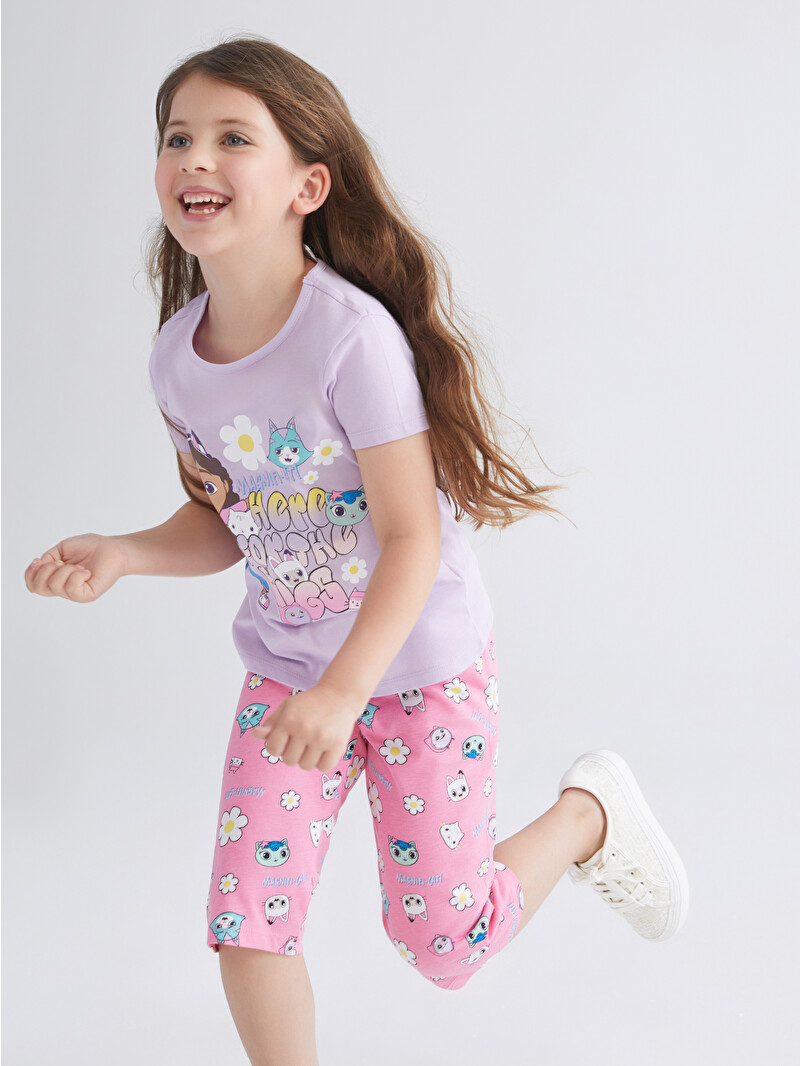 LCW Kids Crew Neck Gabby's Dollhouse Printed Girls' Capri Pyjamas