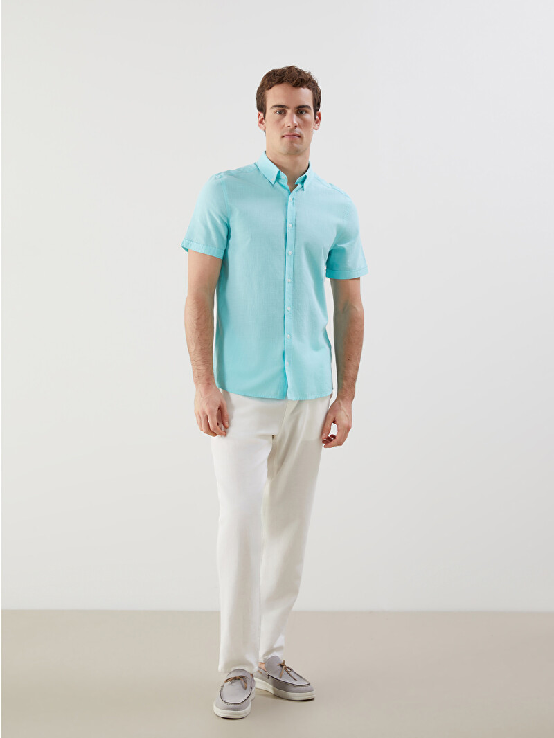 LCWAIKIKI Classic Slim Fit Short Sleeve Linen Blend Men's Shirt