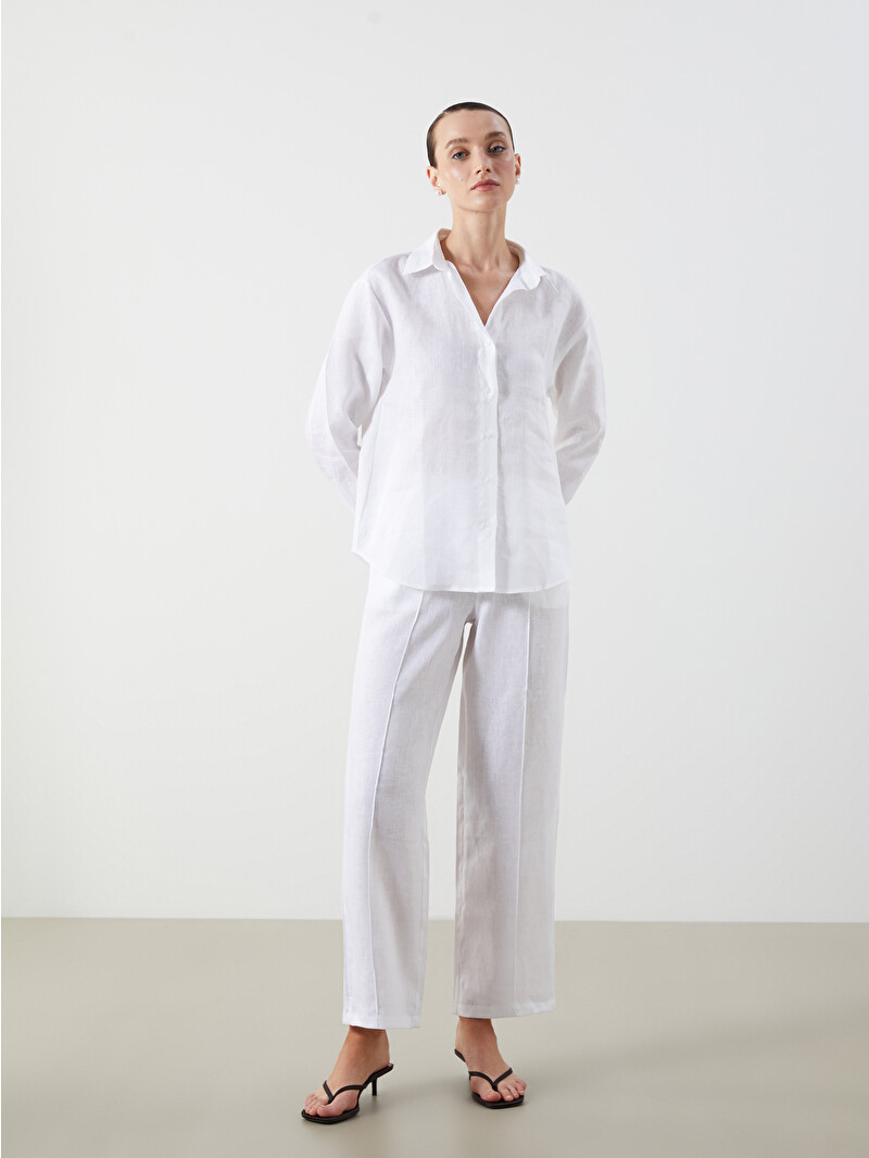LCWAIKIKI Classic 100% Linen Women's Elastic Waist Trousers