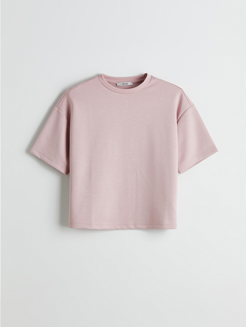 XSIDE Pembe Bisiklet Yaka Oversize Kadın Tişört - S5OM57Z8-ZG6 | LCW