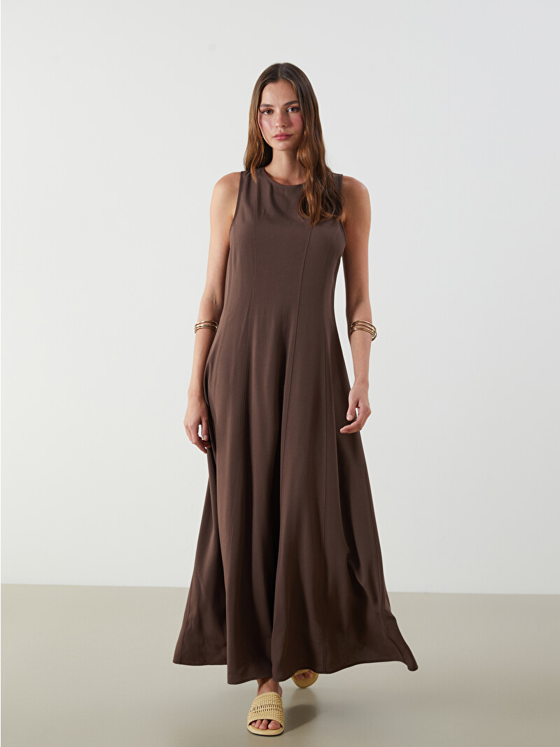 LCW Vision Crew Neck A-Line Linen Blend Dress - S5PC12Z8-R3C - LC
