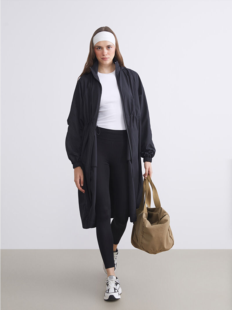 LCW Modest Siyah Dik Yaka Oversize Kadın Yağmurluk - S5PF40Z8-CVL