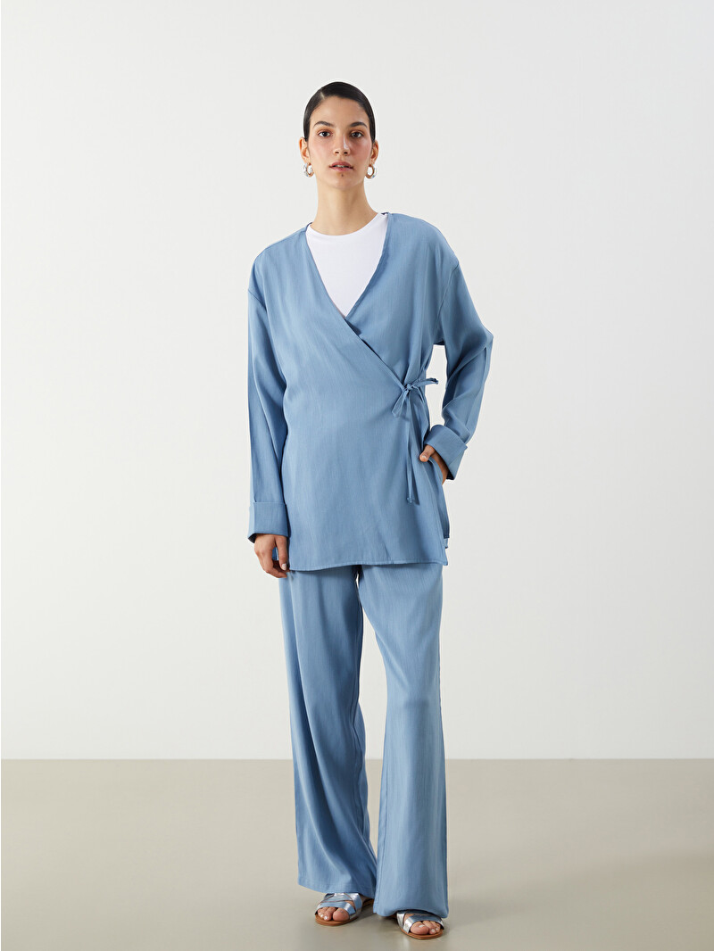 LCW Modest Mavi Beli Lastikli Keten Karışımlı Kadın Pantolon