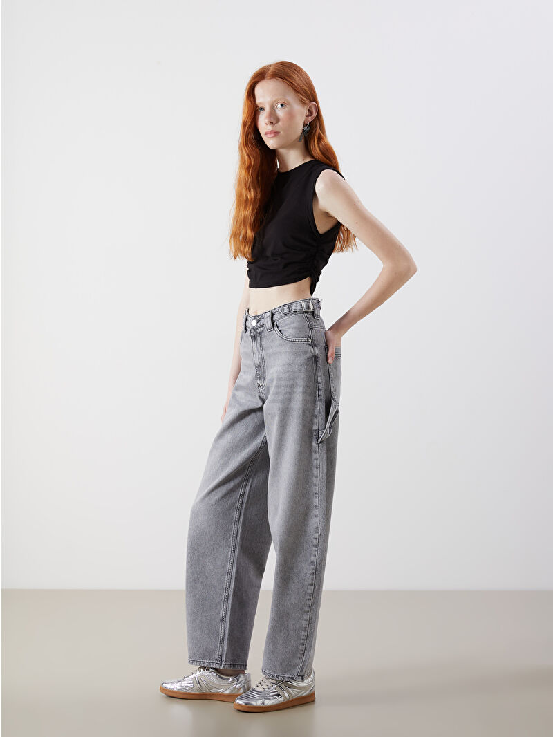 XSIDE Gri Baggy Fit Kadın Jean Pantolon - S5Q389Z8-CSW | LCW