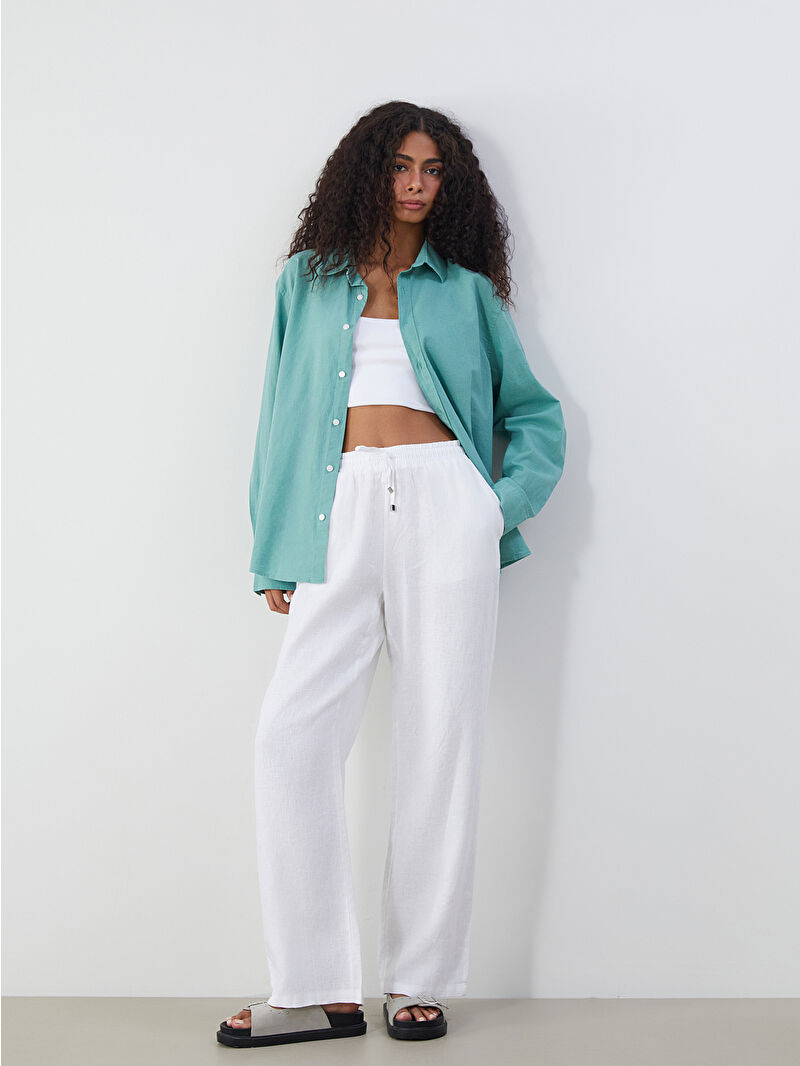 XSIDE 100% Linen Women's Elastic Waist Trousers -S5QD44Z8